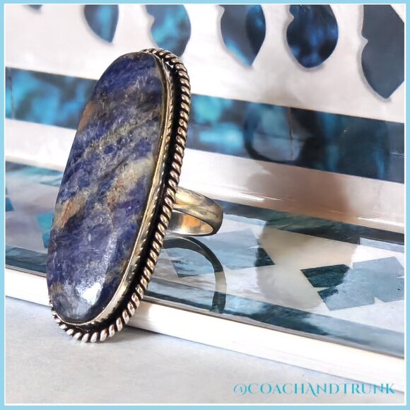 100% ARTISAN Natural Sodalite Oval Silver Ring Size 7.25 - Picture 9 of 9
